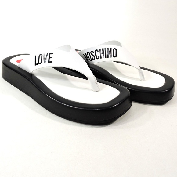 LOVE MOSCHINO 🇮🇹 WOMENS BLACK SOFT LEATHER COMFORT SANDALS - Picture 3 of 10